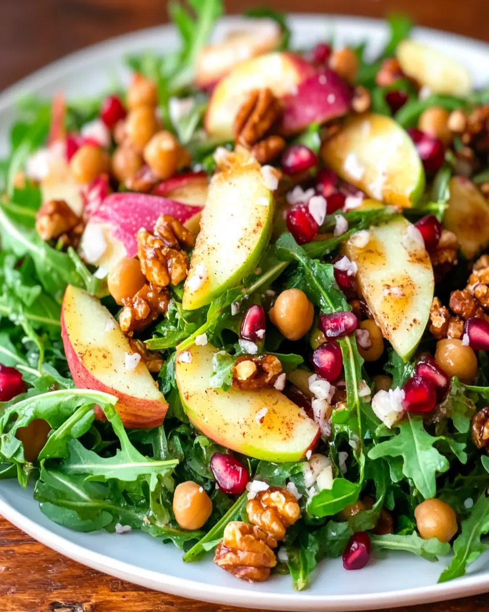 Fall Arugula Salad with Apples, Walnuts & Cinnamon Roasted Chickpeas First Image First Image