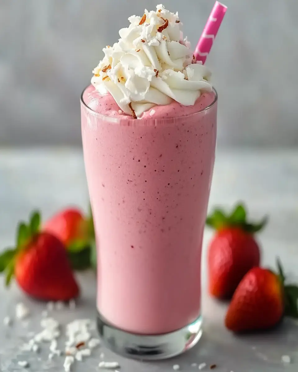 Pink Smoothie with Coconut Whipped Cream First Image First Image