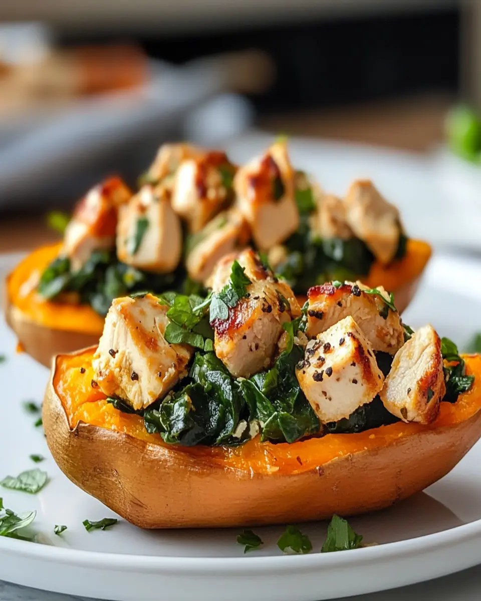 Chicken and Spinach Stuffed Sweet Potatoes First Image First Image